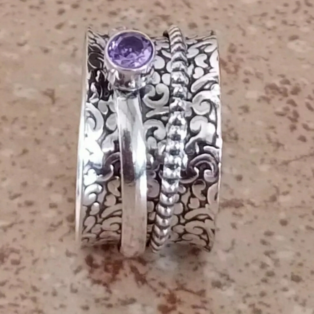 🆕️🌍.925 AMETHYST PERIDOT SPINNER MEDITATION - Picture 2 of 4